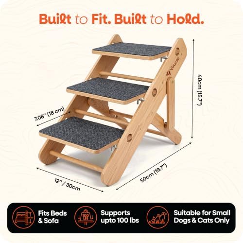 2-in-1 Dog Stairs for Small Dogs Wooden Dog Ramp for Bed |3-Step Pet Stairs - Image 3