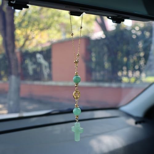 Green Aventurine Cross Car Hanging Ornament - Image 4
