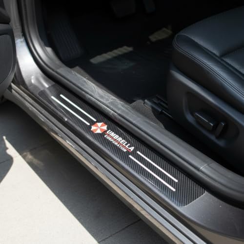Car Door Sill Guards Front & Rear Car Door Threshold Protector Carbon Fiber & - Image 4