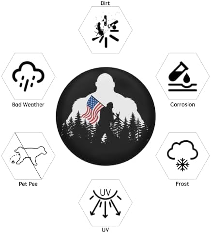 American Flag Spare Tire Cover Bigfoot Hiking Wheel Covers 17 Inch - Image 5