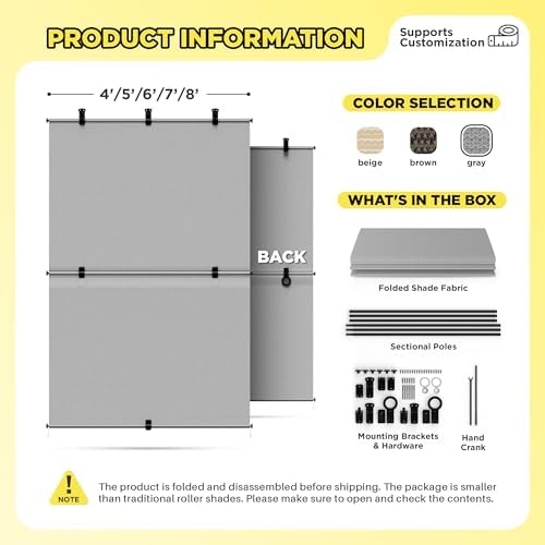 Outdoor Roller Shade 6'W x 8.5'H Cordless Shades Roll Up, Folding Exterior - Image 5