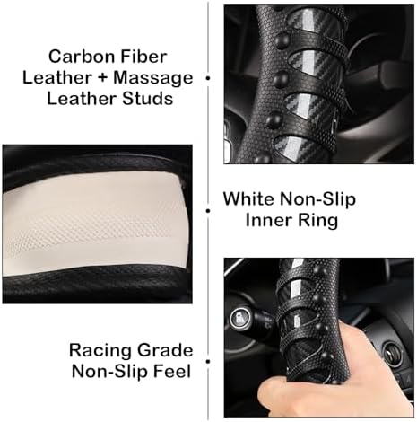 3D Massage Car Steering Wheel Cover, 14.5-15 Inch Universal Black Carbon Fibre - Image 4