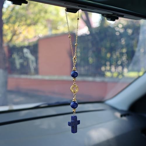 Lapis Lazuli Cross Car Hanging Ornament - Image 2