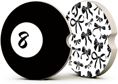 Black White Bow Car Coasters, Pool 8 Ball Retro Coquette Cup Holders by Unknown