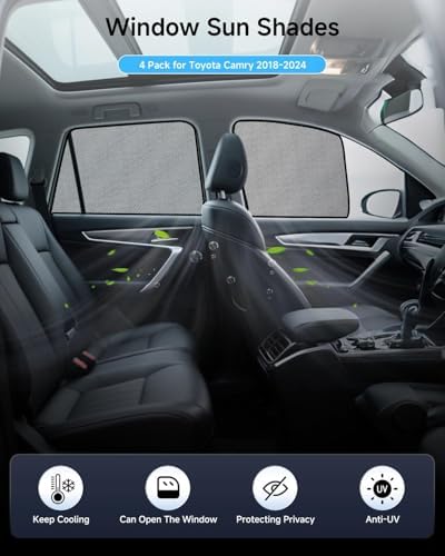 Car Window Shade for Toyota Camry 2018-2024, 4 Pack Magnetic Mesh Sun Shades - Image 2