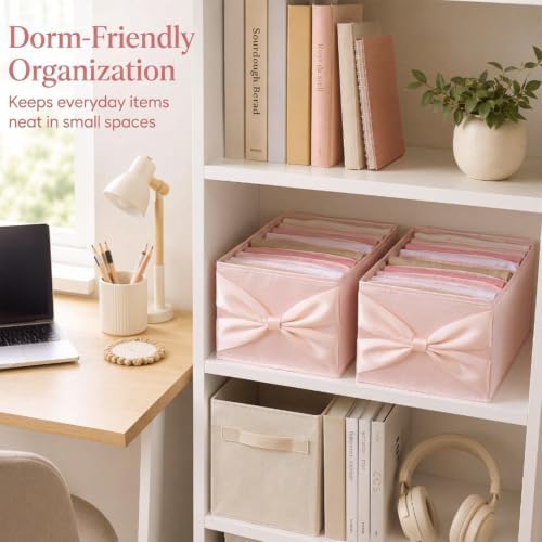 Gerrii 2 Pcs Pink Bow Storage Bins, 13.8" x 9.8" x 7.9" - Image 5