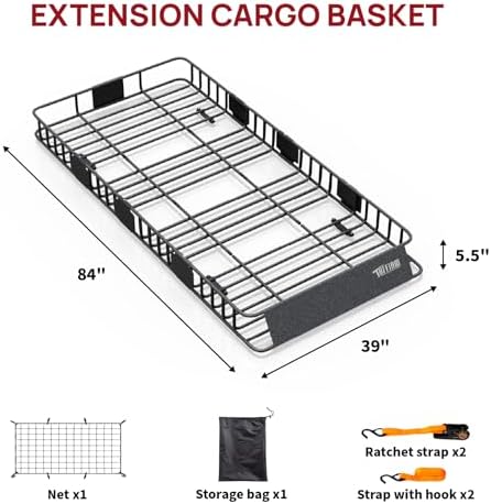 Bonnlo 250lbs Extendable Rooftop Cargo Carrier, 84 * 39 * 5.5inch Universal - Image 3