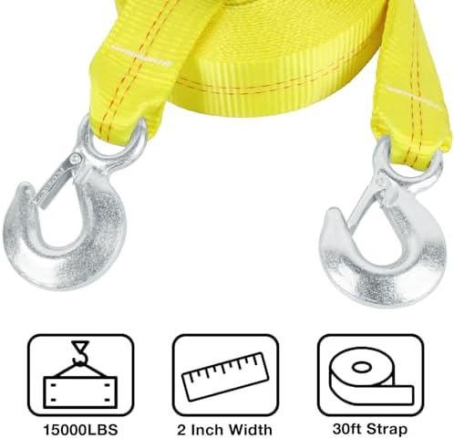 2 Inch Tow Strap with Hooks 30 FT, Heavy Duty 15, 000 lbs Breaking Strength - Image 3