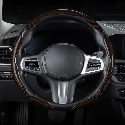 Carbon Fiber Steering Wheel Cover Universal 3pcs Protector Glossy Brown - Image 6