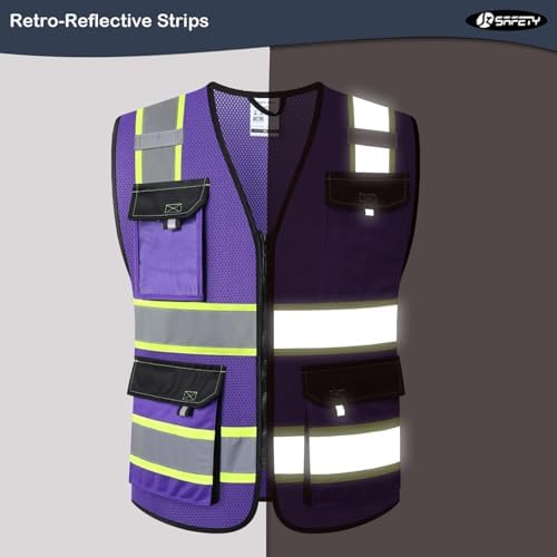JKSafety Safety Vest for Men Women Hi Vis Reflective Vest JK220 PurpleB S - Image 2