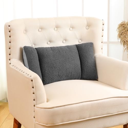 Queekay Fleece Lumbar Support Pillow 3 Section Back Pillow, Dark Gray - Image 3