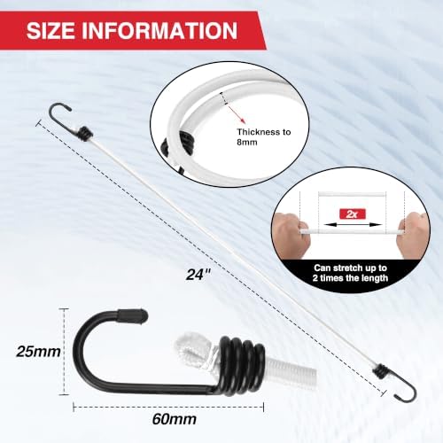 WORKPRO 24" Bungee Cords with Hooks, 4 Pack Heavy Duty Outdoor Bungee Strap - Image 2