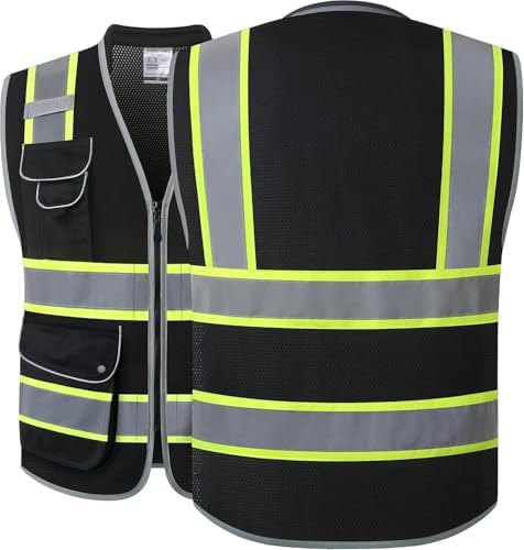 JKSafety Hi Vis Safety Vest for Men Women Cushioned Collar JK101 Black S - Image 5