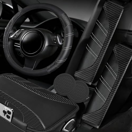 NBTEPEM 6 Pcs Black Carbon Fiber Steering Wheel Cover Set, Sport Microfiber by NBTEPEM