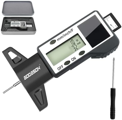 GODESON Digital Tire Tread Depth Gauge -Reads 32NDS, Inch & MM/Solar/Battery by GODESON