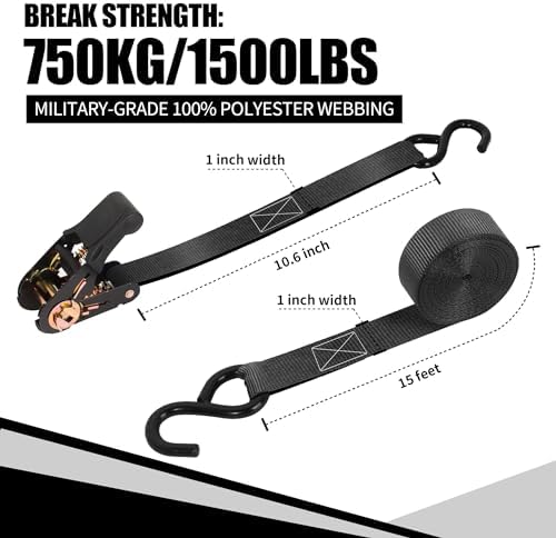 CARTMAN Ratchet Tie Down Straps, 1 in x 15 ft, 1500 lb - Image 2
