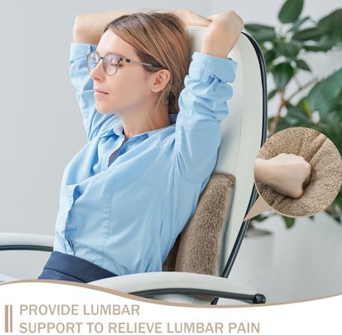 Queekay Fleece Lumbar Support Pillow 3 Section Back Pillow, Light Camel - Image 4