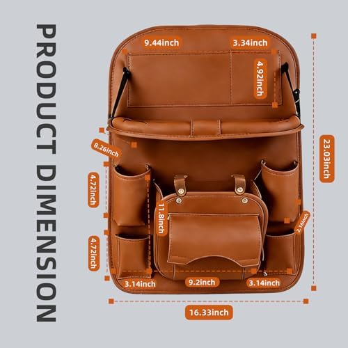 Car Backseat Organizer with Foldable Table Tray, PU Leather Seat Back Organizer - Image 5