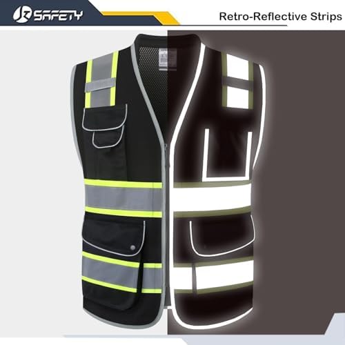 JKSafety Hi Vis Safety Vest for Men Women Cushioned Collar JK101 Black S - Image 4