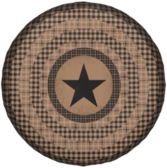 Western Texas Star Spare Tire Cover Brown Black Plaid Decorative Wheel - Image 3
