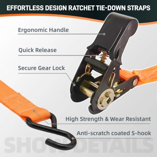 8 Pack Ratchet Straps 1 inch x 15 Ft - Image 4