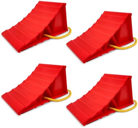 HOXWELL 2 Pair Wheel Chocks for Travel Trailers, Non Slip Heavy Duty Red Wheel by HOXWELL