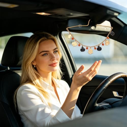 Rislobx Witch Hat Spider Web Car Charm, Halloween Mirror Hanging Ornament - Image 6