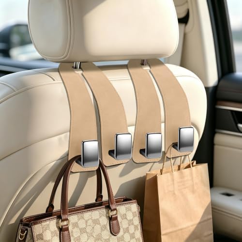 Amooca Car Headrest Hooks 4-Pack Suede Seat Organizer - Image 2