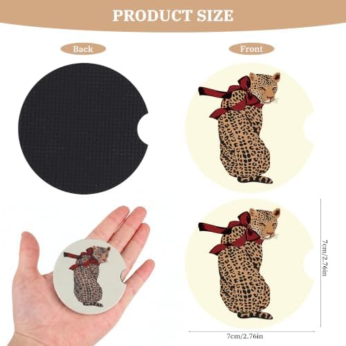 Red Bow Leopard Car Coasters for Cup Holders, Auto Drink Coaster for Women - Image 2