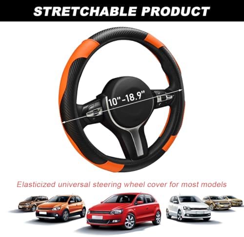 DXNQ Car Steering Wheel Cover, 15 Inch Carbon Fiber Leather Stitching Color - Image 2