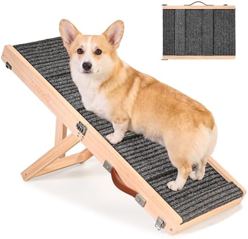 Foldable Dog Ramp for Bed/Couch/Small Dog, Adjustable Dog Stairs by Crazyou