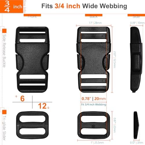 3/4" Straps and Buckles Set: 6 Yard Nylon Webbing 0.75 inch Wide, 6 Pack Side - Image 2