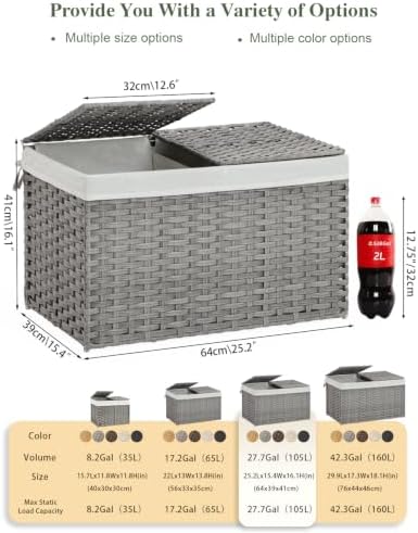SETVSON Storage Basket with Lid PE Rattan 27.8 Gal Wicker Chest - Image 2
