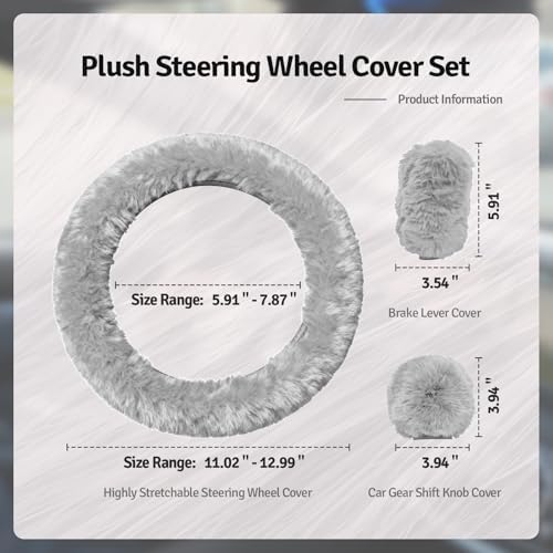 Fluffy Steering Wheel Cover 3PCS Set – Plush Fuzzy Fur Steering Wheel Cover - Image 4