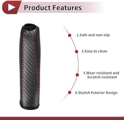 1 Pcs Car Handbrake Cover Leather Black Carbon Fiber Red - Image 4