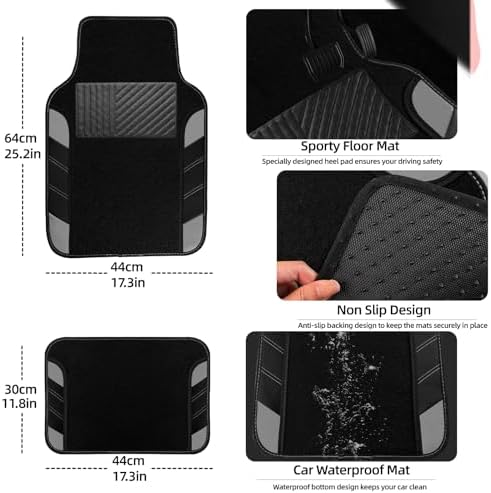 NBTEPEM 10 Pcs Grey Car Floor Mats Full Set & Sport Leather Grey Steering Wheel - Image 4