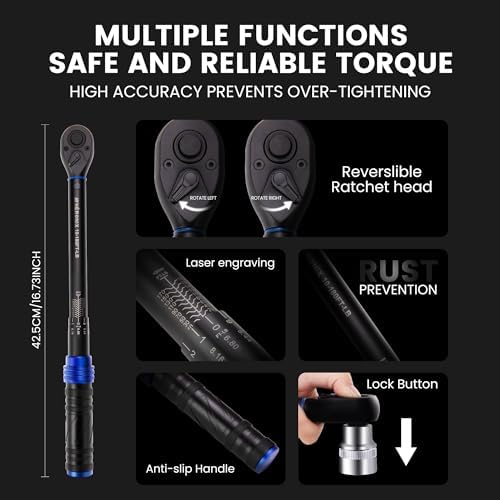 1/2 Inch Drive Click Torque Wrench, 10–180 Ft.Lb/13.6–244.0 Nm ±3% Accuracy - Image 3