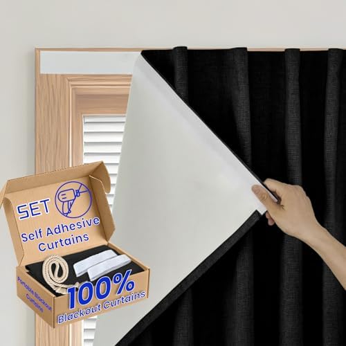 100% Blackout Self Adhesive Curtains Portable Blackout Curtain Simple and Easy by Sovtfides