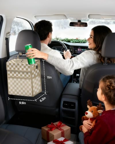 Corduroy Car Trash Can with Lid and Mesh Pockets - Image 2