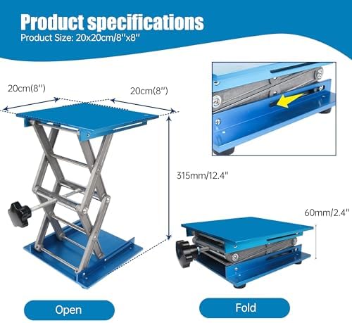 Lab Jack, 8x8 Inch Anodized Aluminum Lifting Platform, 200x200mm Double Scissor - Image 2