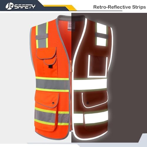 JKSafety Hi Vis Safety Vest for Men Women Cushioned Collar JK101 Orange XL - Image 3