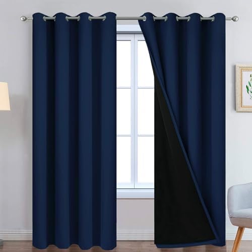 Yakamok Navy Blue 100% Blackout Curtains 90 Inches Long 52" Wide, 2 Panels by Yakamok