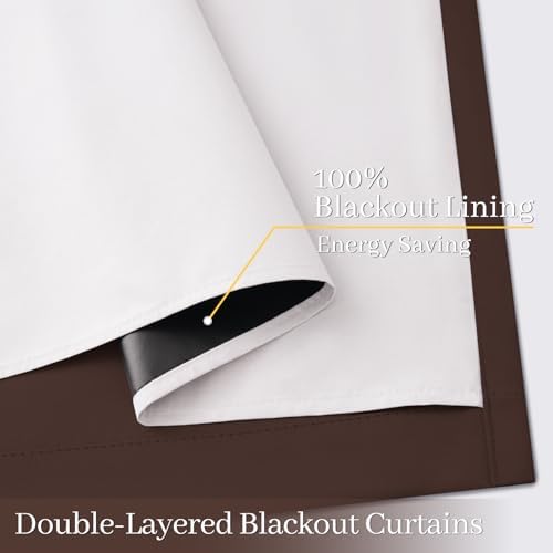 Yakamok Brown 100% Blackout Curtain Panels 63 inches, 2 Panels - Image 4
