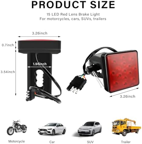 KVAEY 15 LED Brake Light Trailer Hitch Cover, Super Bright Brake Driving Lamp - Image 2
