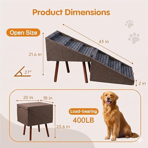 XXL 2-in-1 Ottoman Dog Stairs for Large Dogs, 21.6 Inch Foldable - Image 2