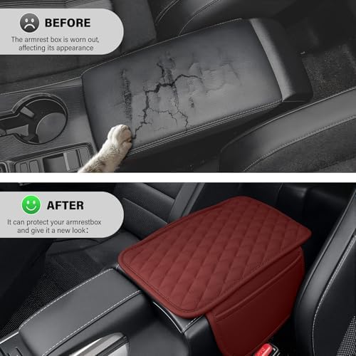 Amiss Car Center Console Cover, Upgraded Leather Car Armrest Cushion - Image 5