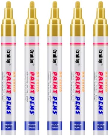 Craiiby Gold Paint Markers, 5 Pack Oil-Based Waterproof Quick Dry Permanent by Craiiby