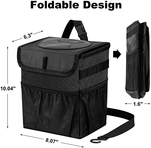 Car Trash Can Foldable Garbage Bin Leakproof 2.3 Gallons Car Trash Bag Black - Image 2
