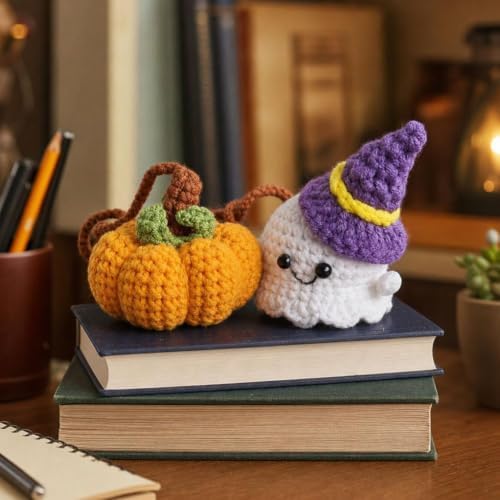 Halloween Crochet Pumpkin Ghost Car Mirror Pendant Charm - Image 2