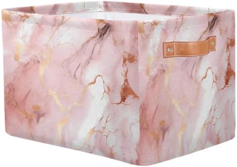 AUUXVA Storage Basket Rose Gold Marble Texture Storage Cube Box Durable Canvas - Image 2